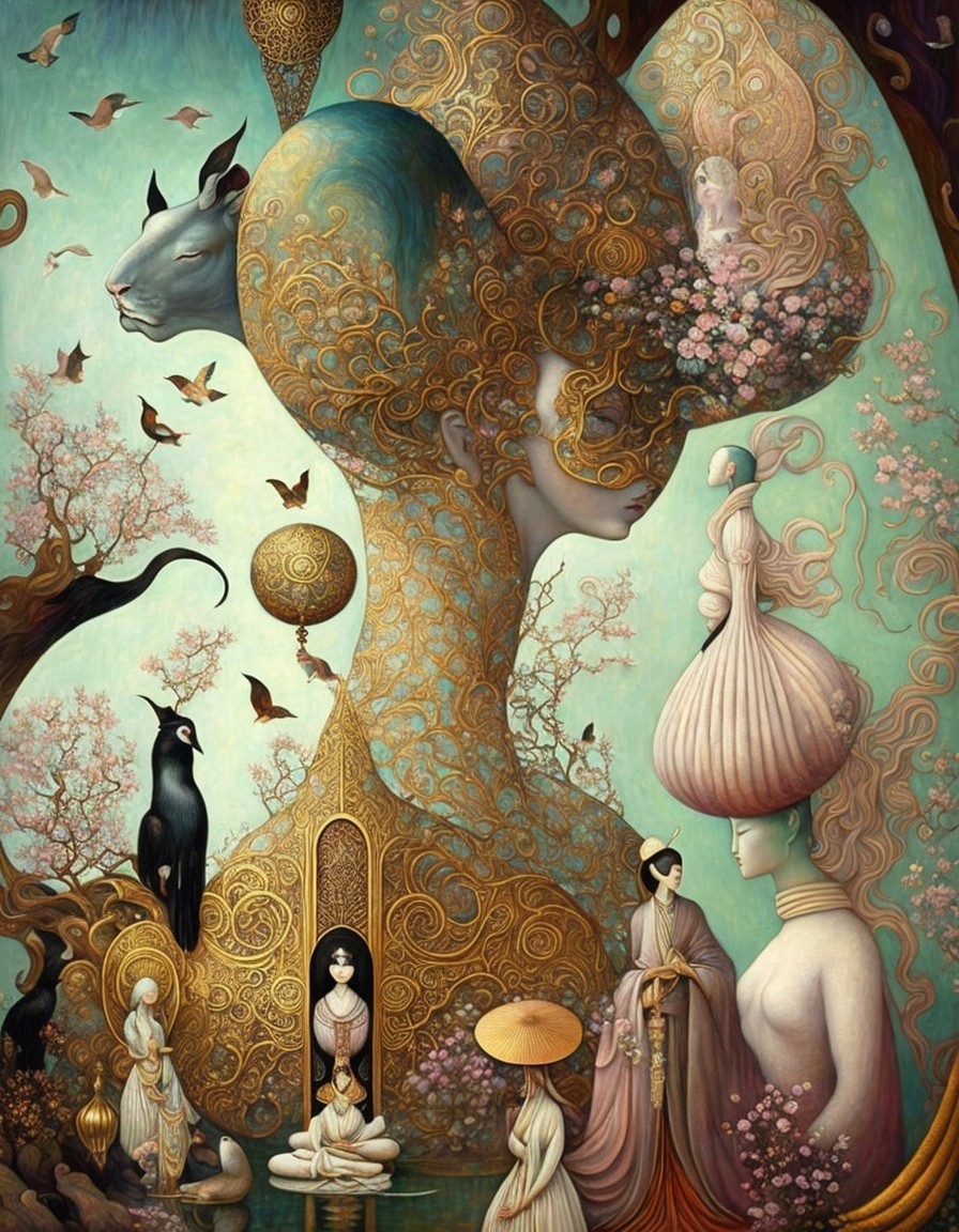 Surreal Artwork with Nature and Intricate Patterns