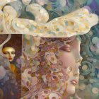 Surreal Composition with Flowing Hair and Ethereal Faces