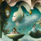 Surreal landscape with ethereal figures and vibrant colors