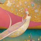 Mermaid-like Creature with Ornate Golden Structure