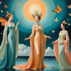 Three Ethereal Figures in Vibrant Colors and Nature