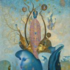 Ethereal Figures with Blue Skin in Vibrant Artwork