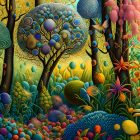 Whimsical Dreamlike Landscape with Colorful Elements