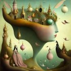 Surreal Landscape with Fantastical Architecture and Faces