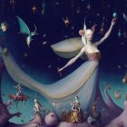 Surreal Landscape with Ethereal Figures and Flora