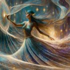 Ethereal Figures in Flowing Gowns with Dreamy Background