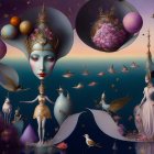 Surreal Landscape with Ethereal Figures and Vibrant Colors