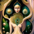 Mesmerizing figure with elongated neck and golden patterns