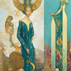 Ethereal Figures in Turquoise and Gold Garments