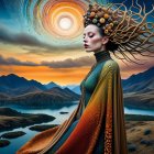 Mystical Figure in Dramatic Mountain Landscape