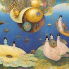 Dreamlike Landscape with Floating Figures and Flowers