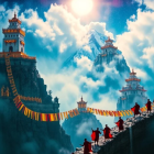 Surreal Landscape with Ethereal Figures and Towers