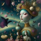 Surreal Painting of a Majestic Figure with Butterflies