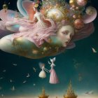 Surreal Scene with Feminine Face and Butterflies