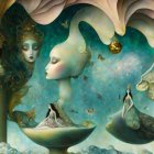 Surrealist Painting with Ethereal Figures and Colors