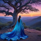 Surreal Scene with Ethereal Figures and Twilight Sky