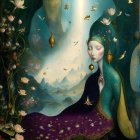 Serene Figure in Purple Robe Surrounded by Nature