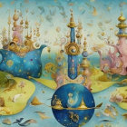 Whimsical Dreamlike Scene with Fantastical Structures