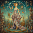 Ethereal scene with elegant figure and vibrant colors
