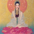 Vibrant Illustration of a Serene Figure in Gown