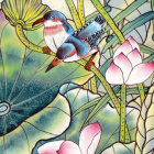 Serene Figure in Vibrant Landscape with Abstract Forms