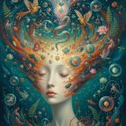 Surreal Artwork of Ethereal Woman with Golden Orbs