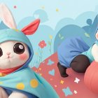 Serene figure in intricate gown among vibrant flora