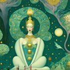 Ethereal figure with jewelry in vibrant floral setting