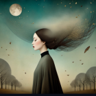 Ethereal Woman in Dreamlike Landscape with Creatures