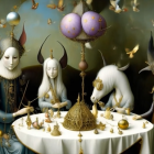 Surreal Scene with Ethereal Figures and Gold Accessories