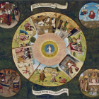 Surrealist Circular Painting with Detailed Landscape Elements