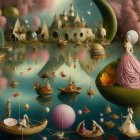Surreal Landscape with Floating Structures and Pastel Hues
