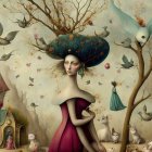 Surreal Scene of Ethereal Woman in Dreamlike Landscape