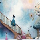 Mystical Scene of Women Ascending an Ornate Staircase