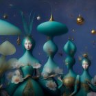Surreal Fantasy Scene with Elegant Figures and Butterflies