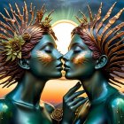 Ethereal Figures with Teal Skin in Dreamlike Setting