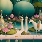 Serene Figure Surrounded by Pink Lotus Flowers