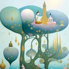 Surreal Landscape with Ethereal Figures and Colors