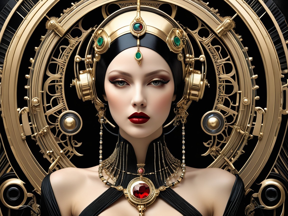 Futuristic Portrait of a Woman with Gold Jewelry