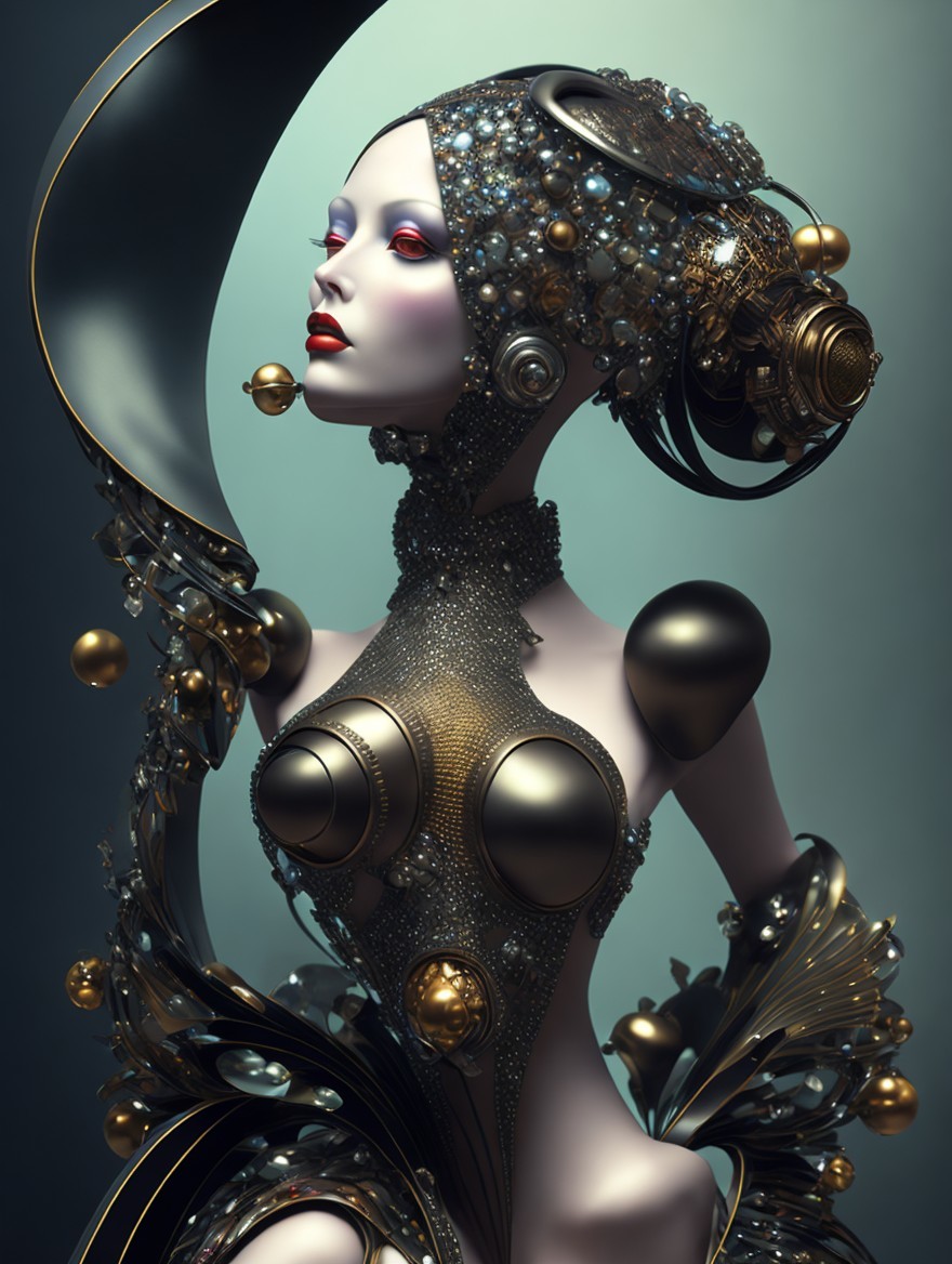 Futuristic Abstract Humanoid Figure with Metallic Finish