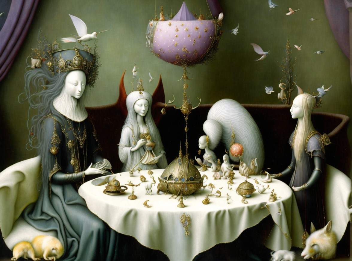 Mystical Gathering of Ethereal Figures at a Table