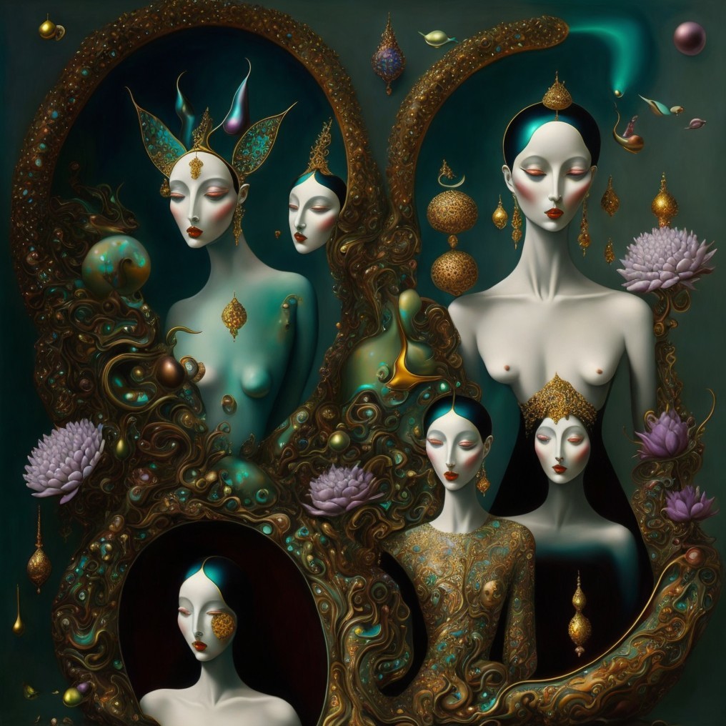 Surreal Composition of Ethereal Figures and Patterns