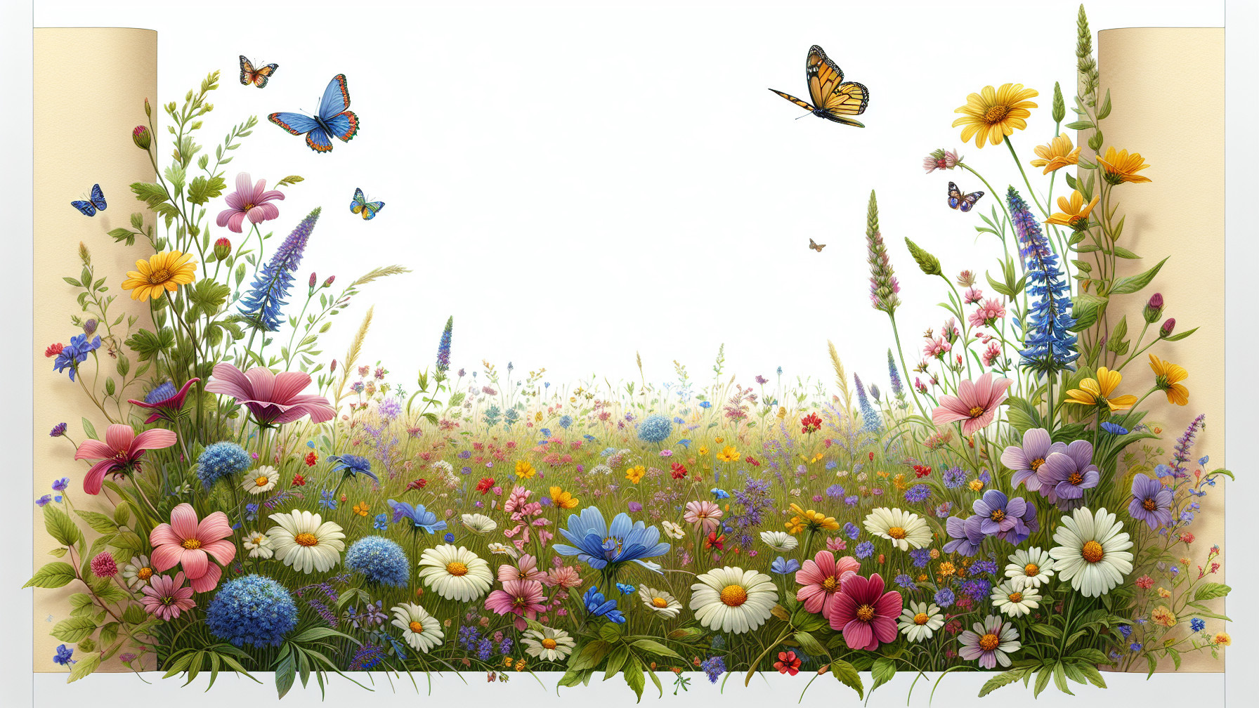 Colorful Wildflower Field with Butterflies and Serenity