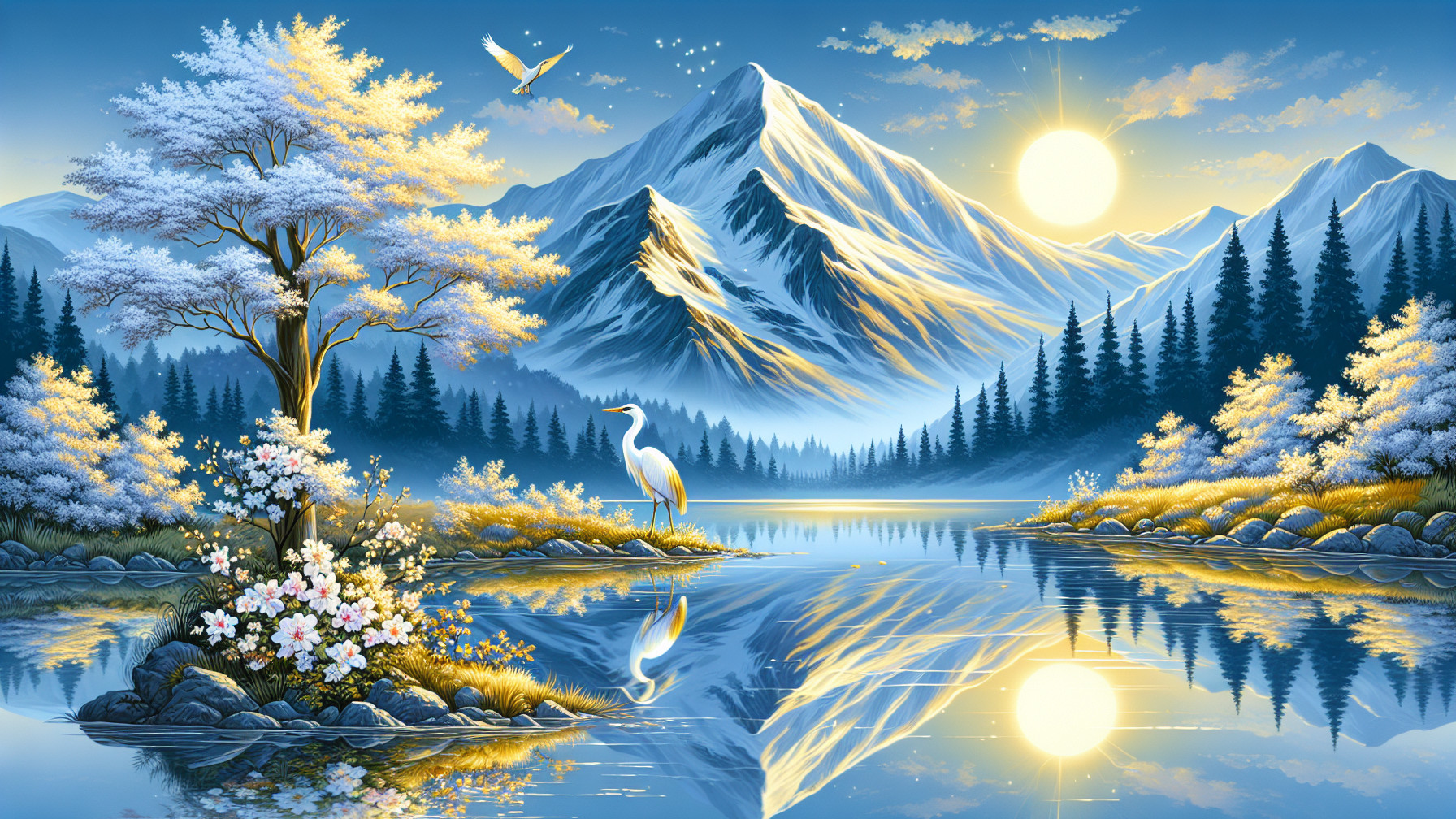Serene Winter Landscape with Mountains and Lake