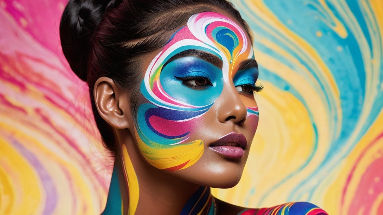 Vibrant Portrait of Woman with Multicolored Body Paint