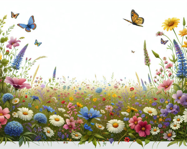 Colorful Wildflower Field with Butterflies and Serenity