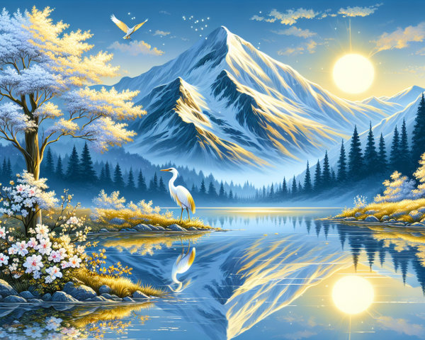 Serene Winter Landscape with Mountains and Lake