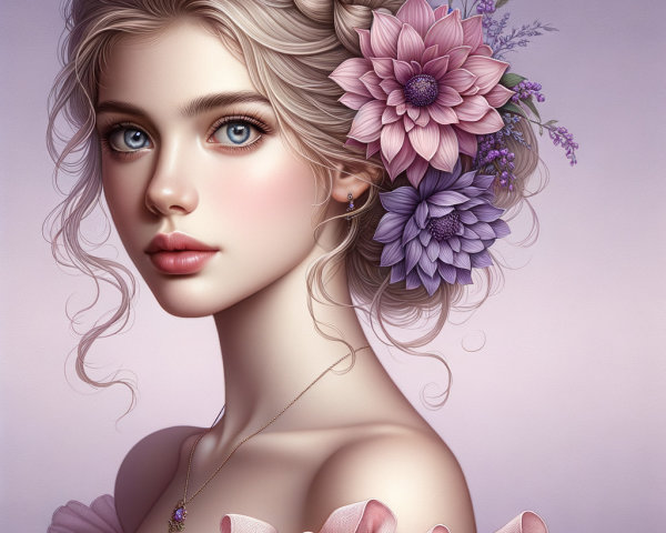 Portrait of a Young Woman with Braided Hair and Flowers