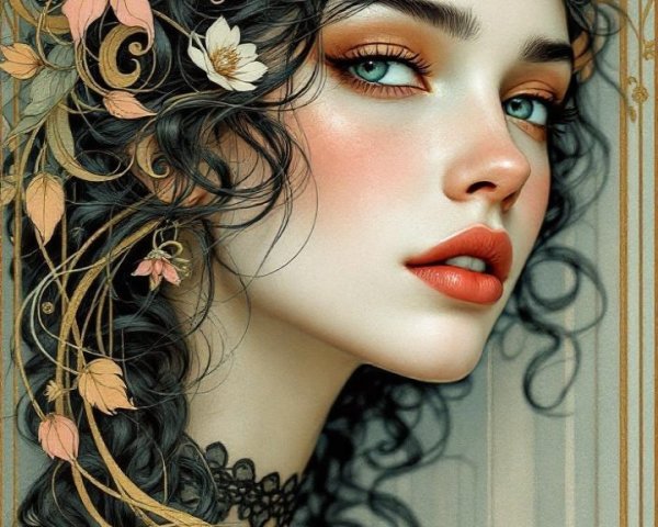 Elegant portrait of a woman with floral accents