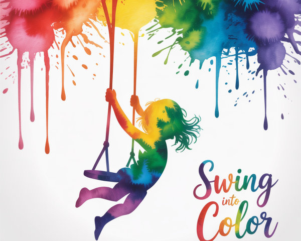 Vibrant Watercolor Child Swinging with Colorful Background